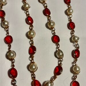 Vintage Radiant Red and Pearl Necklace 30” Length